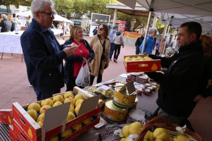 Un visitant comprant ahir codonys a la fira de Tremp.