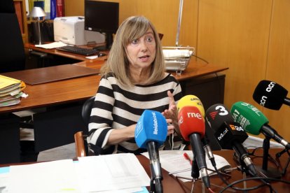 La presidenta de l'Audiència de Lleida, Lucía Jiménez, durant la presentació de la memòria judicial 2022