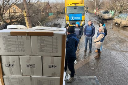 Imagen de un convoy de ayuda humanitaria a zonas cercanas a Soledar, recién capturada por Rusia.