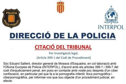 Alerta d'estafa dels Mossos d'Esquadra