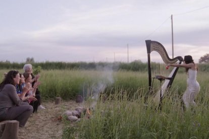 L’arpista de Lleida, en una vetllada musical a l’aire lliure.