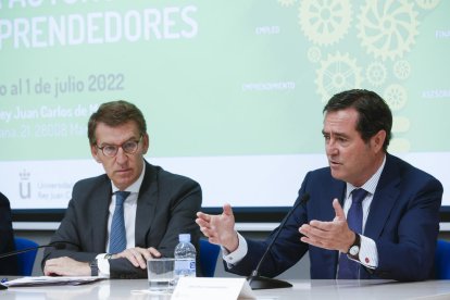 Alberto Núñez Feijóo (PP), ahir amb Antonio Garamendi (CEOE).