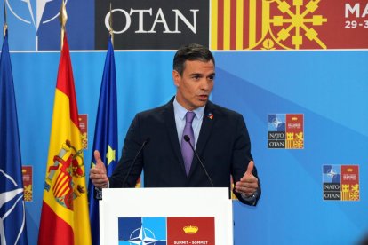 Pedro Sánchez, en roda de premsa a la cimera de l'OTAN