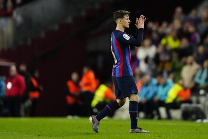 Gavi, en un partido reciente en el Camp Nou.