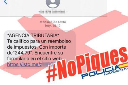 El mensaje fraudulento difundido por la Policía Nacional.