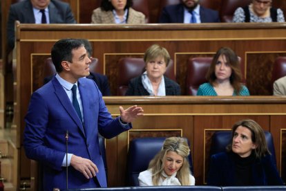 El presidente del Gobierno, Pedro Sánchez, interviene durante la sesión de control en el Congreso.