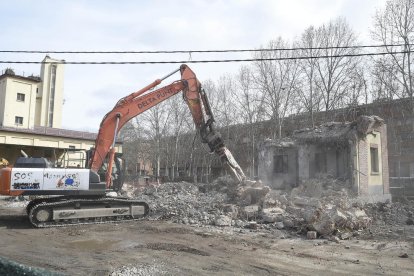 Una excavadora ultimando ayer al mediodía el derribo del silo, del que casi solo quedaban escombros.