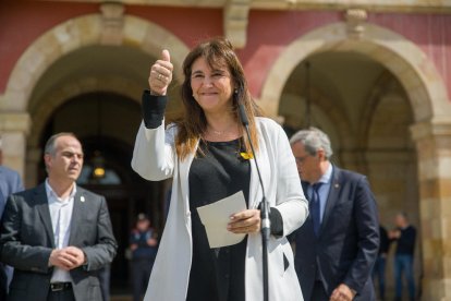 La presidenta de Junts, Laura Borràs, en una imatge presa després de conèixer-se la sentència del TSJC.