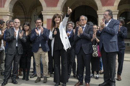 Borràs, acompanyada de membres de Junts a la compareixença després de conèixer la sentència.