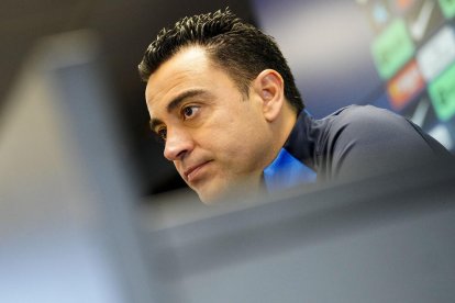 Xavi, durant la roda de premsa que va oferir ahir.