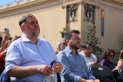 Oriol Junqueras i Pere Aragonès, a la Festa de la República celebrada ahir a Barcelona.