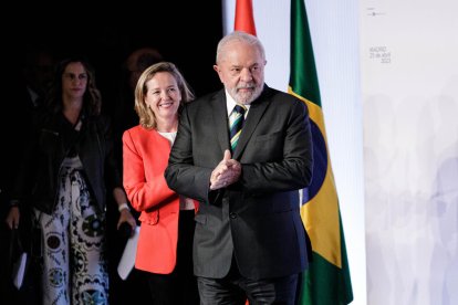 Nadia Calviño, ahir, amb Luiz Inácio Lula da Silva a Madrid.