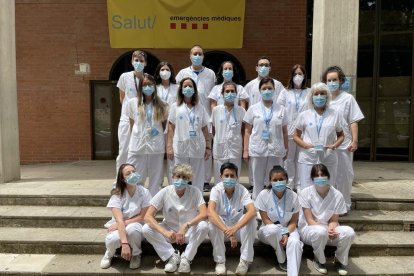 Foto de família de l’equip de mostres de Lleida al pavelló, on han fet la majoria de PCR.