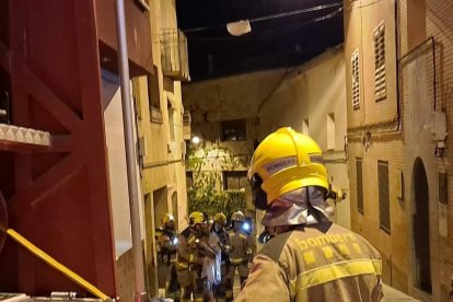 Bombers que ahir a la matinada van treballar en l’extinció de l’incendi a Almenar.