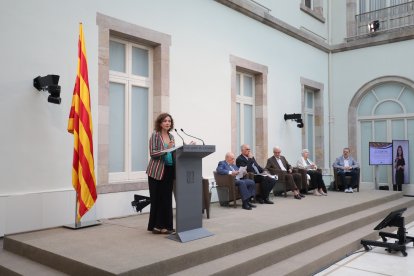 Un moment de l’homenatge a Joan Oró, en el qual va participar, entre d’altres, l’expresident Jordi Pujol.