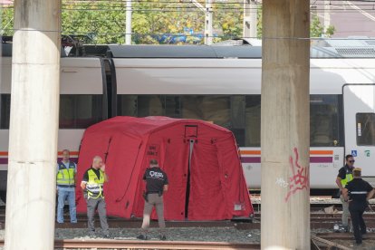 La policia i l’UME, al costat dels dos trens on es va localitzar el cadàver d’Álvaro Prieto.