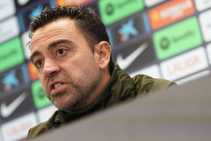 Xavi, ahir en la roda de premsa prèvia al partit.