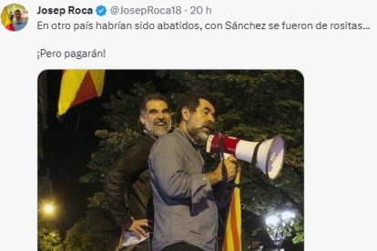 El tuit del regidor de Vox Josep Roca.