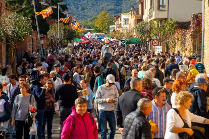 El carrer principal de Vilanova de Meià es va omplir de visitants durant la nova edició de la centenària Fira de la Perdiu.