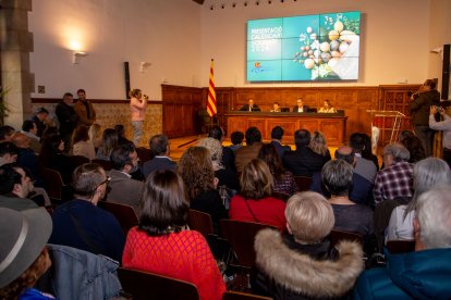 L’Aula Magna de l’IEI, a vessar de públic durant la presentació del calendari d’Aremi.