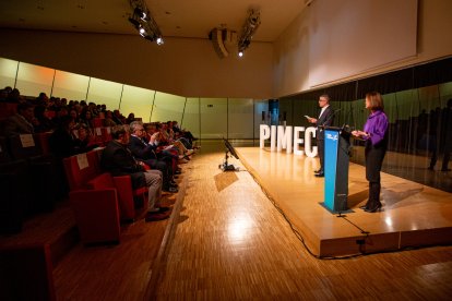 Un moment de l’acte d’inauguració de l’esdeveniment, que es va celebrar ahir a la Llotja de Lleida.