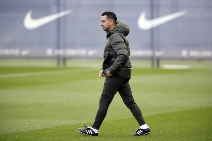 Xavi, ahir a l’últim entrenament abans de visitar el Rayo.