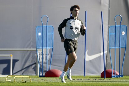 Joao Félix, durant l’entrenament d’ahir amb el Barcelona.