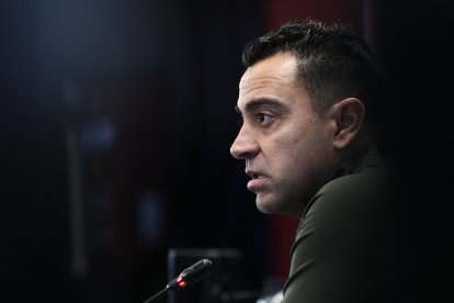 Xavi Hernández, ahir durant la roda de premsa.