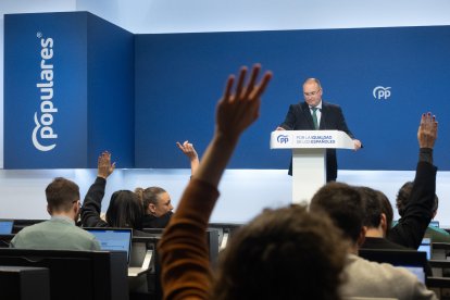 El portaveu del PP al Congrés, Miguel Tellado, ahir a la seu del partit a Madrid.