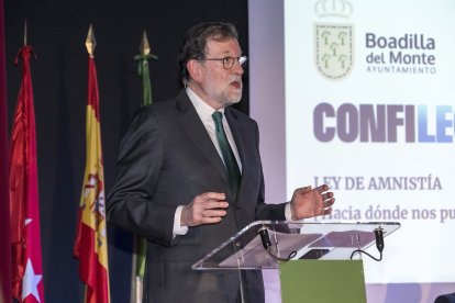 Rajoy durant la intervenció en l’acte d’ahir a Boadilla.