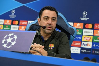 Xavi Hernández, ahir durant la compareixença davant dels mitjans.