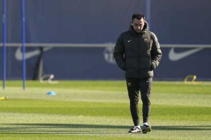 Xavi Hernández, ahir durant l’entrenament.