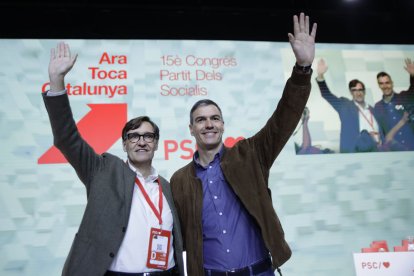 Salvador Illa i Pedro Sánchez, ahir al Congrés del PSC.