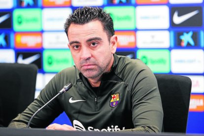 Xavi durant la seua compareixença d’ahir davant els mitjans de comunicació.