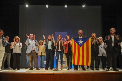 Jeannine Abella, Jordi Turull i Míriam Nogueras van participar ahir en el míting de Junts a Mollerussa.