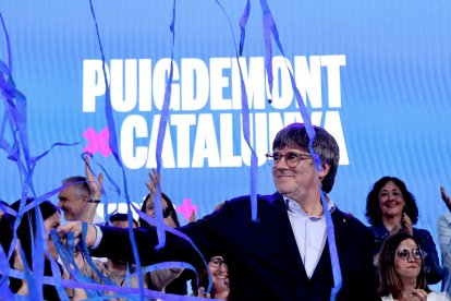 El candidat de Junts, durant l’acte de final de campanya que es va celebrar a Elna.