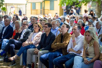 Kleber Esteve, Teresa Ribera, Salvador Illa i Javi López, ahir a la Festa de la Rosa del PSC a Lleida.