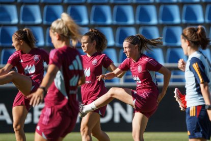 Jugadores de la selecció, durant l’entrenament d’ahir.