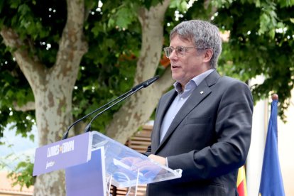 Puigdemont en un acte de campanya el passat mes de maig a la Catalunya Nord.