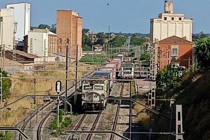 Els trens aturats ocupaven dos de les tres vies de l’estació.