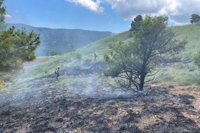 Bombers treballant en l’incendi de Gavet de la Conca.