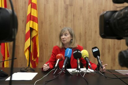 La presidenta de l’Audiència de Lleida, Lucía Jiménez, presentant ahir la Memòria judicial del 2023.