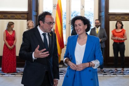 Marta Rovira va ser ahir rebuda per Josep Rull al Parlament.