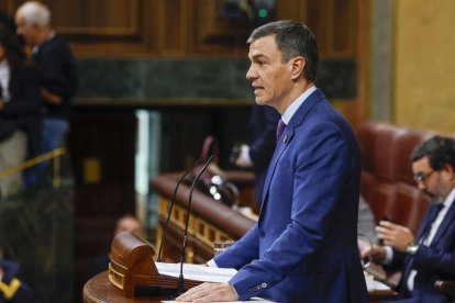 El presidente del Gobierno, Pedro Sánchez, durante su comparecencia este miércoles en el Congreso para informar de la gestión de la dana.