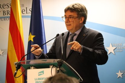 Carles Puigdemont, durante su comparecencia en Bruselas.