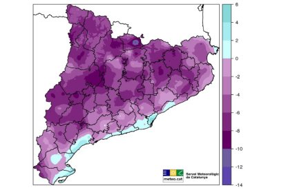 Mapa de temperatures mínimes d'aquest dimarts fins a les 10 hores.