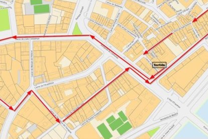 El recorrido de la procesión del Viernes Santo en Lleida.
