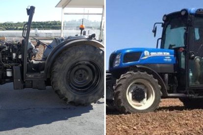 A l'esquerra, l'estat en què han trobat el tractor sostret els Mossos.