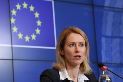 L'alta representant per a la política exterior de la UE, Kaja Kallas, durant la roda de premsa posterior al Consell d'Afers Exteriors informal.