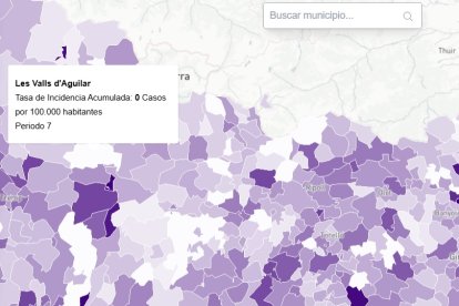 Captura de pantalla del mapa interactiu de l’Atles Covid-19.
